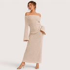 Isla | Damen Schulterfreies Midikleid Mit Langarm