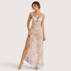Elena | Damen Maxikleid Mit Blumenprint Und Spitzenbesatz