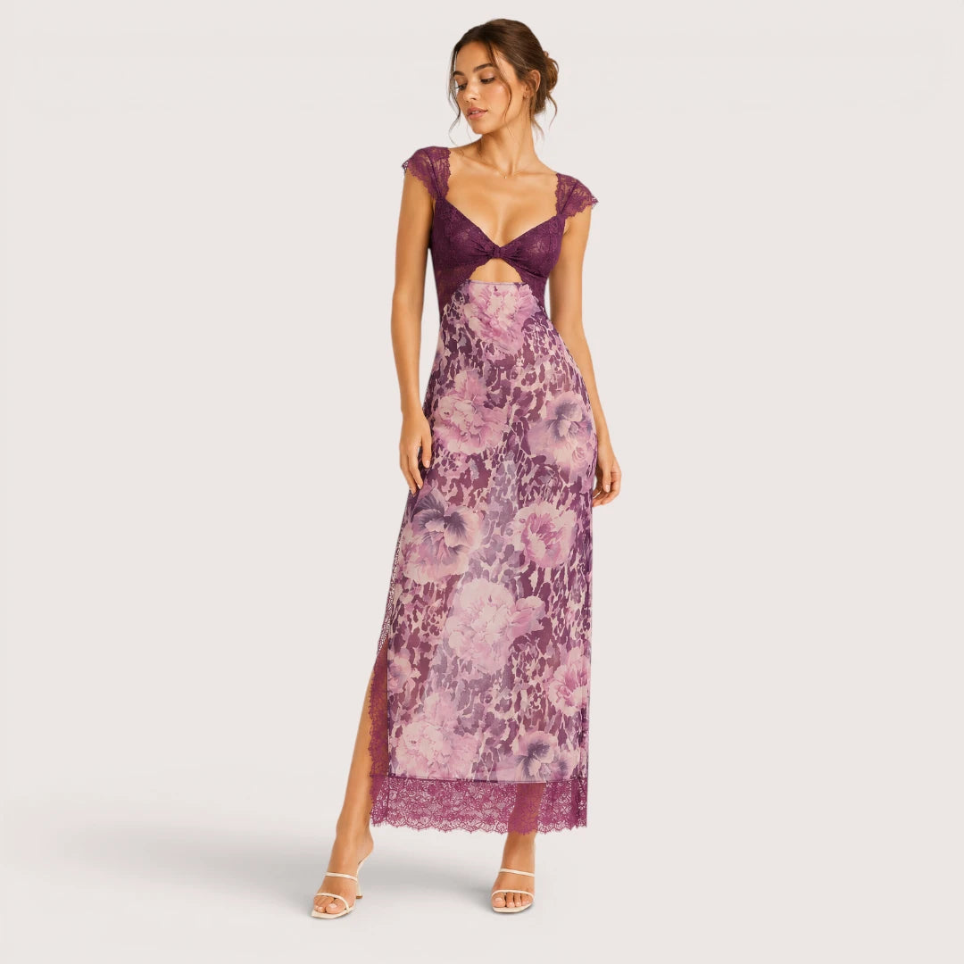 Elena | Damen Maxikleid Mit Blumenprint Und Spitzenbesatz