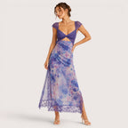 Elena | Damen Maxikleid Mit Blumenprint Und Spitzenbesatz