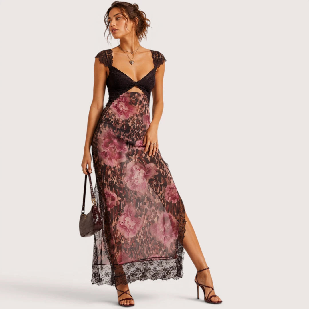 Elena | Damen Maxikleid Mit Blumenprint Und Spitzenbesatz