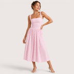 Mila | Damen Midikleid Mit Karomuster, Trägern Und Fronttaschen