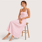 Mila | Damen Midikleid Mit Karomuster, Trägern Und Fronttaschen