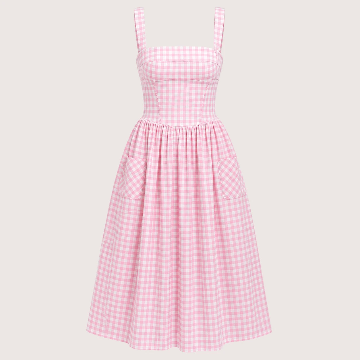 Mila | Damen Midikleid Mit Karomuster, Trägern Und Fronttaschen
