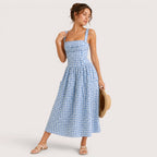 Mila | Damen Midikleid Mit Karomuster, Trägern Und Fronttaschen