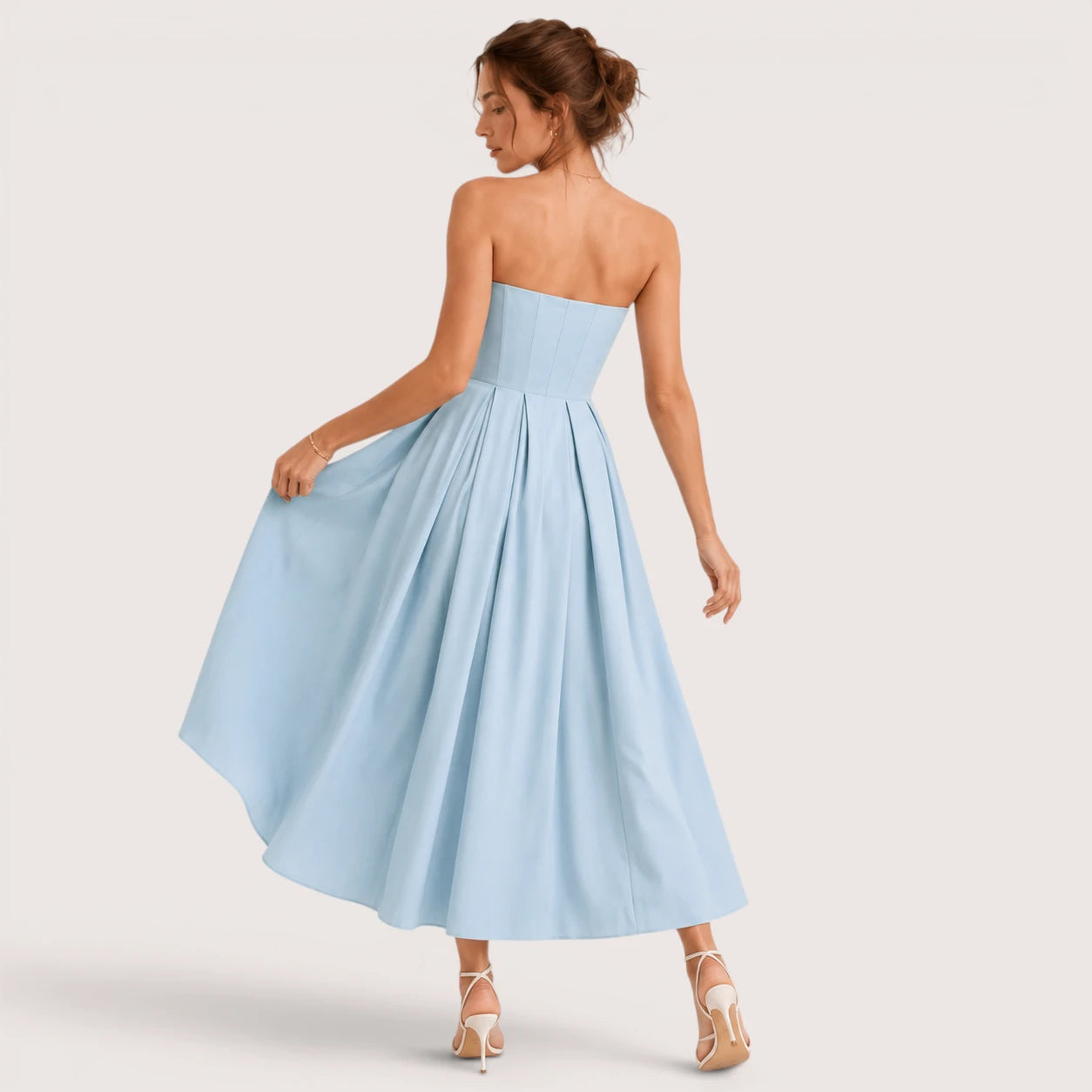 Sophie | Damen Trägerloses Plissee Midikleid