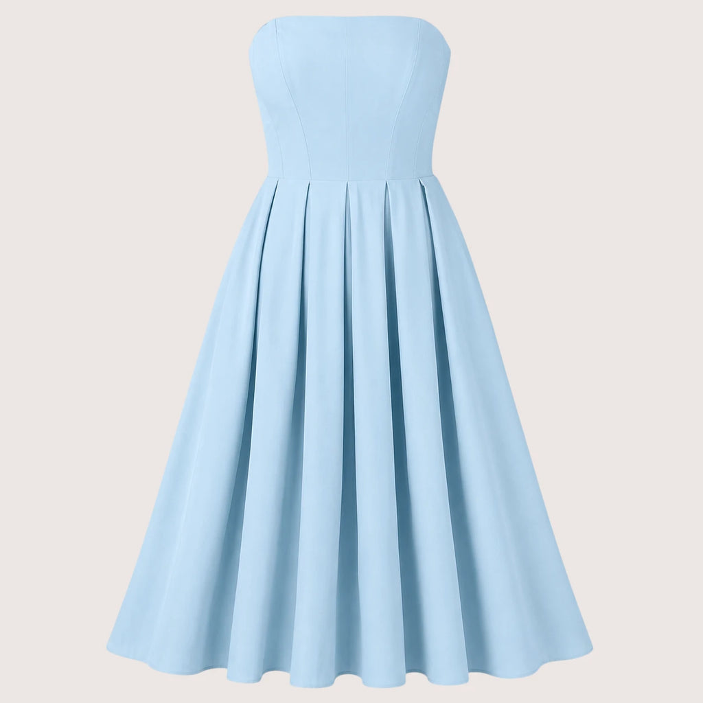 Sophie | Damen Trägerloses Plissee Midikleid