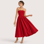 Sophie | Damen Trägerloses Plissee Midikleid