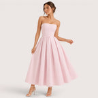 Sophie | Damen Trägerloses Plissee Midikleid