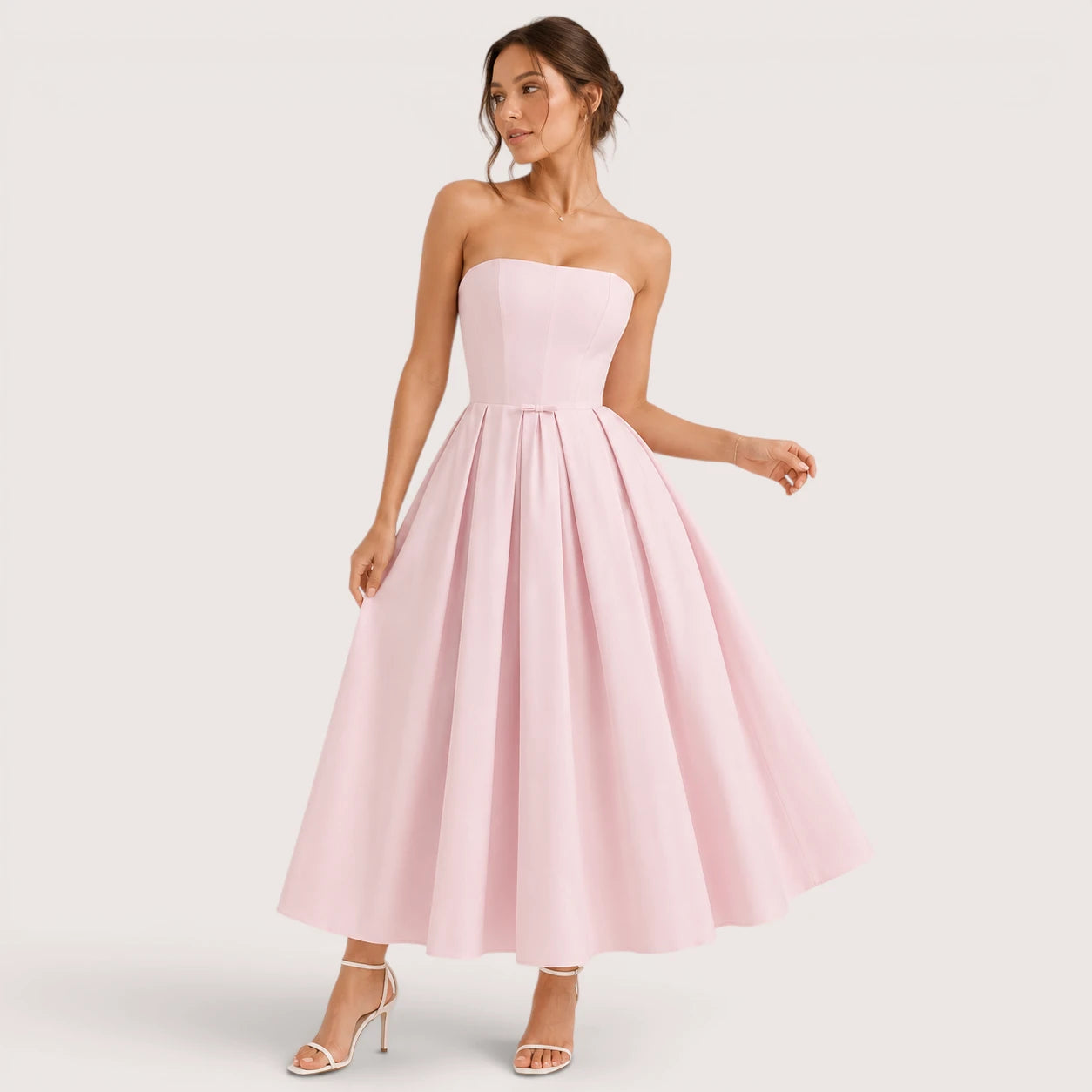 Sophie | Damen Trägerloses Plissee Midikleid