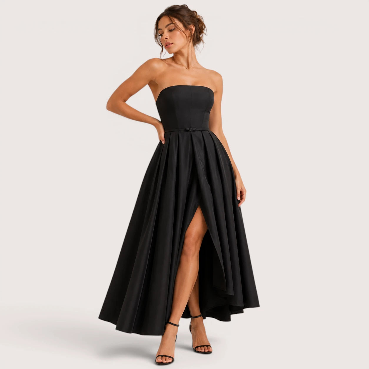 Sophie | Damen Trägerloses Plissee Midikleid