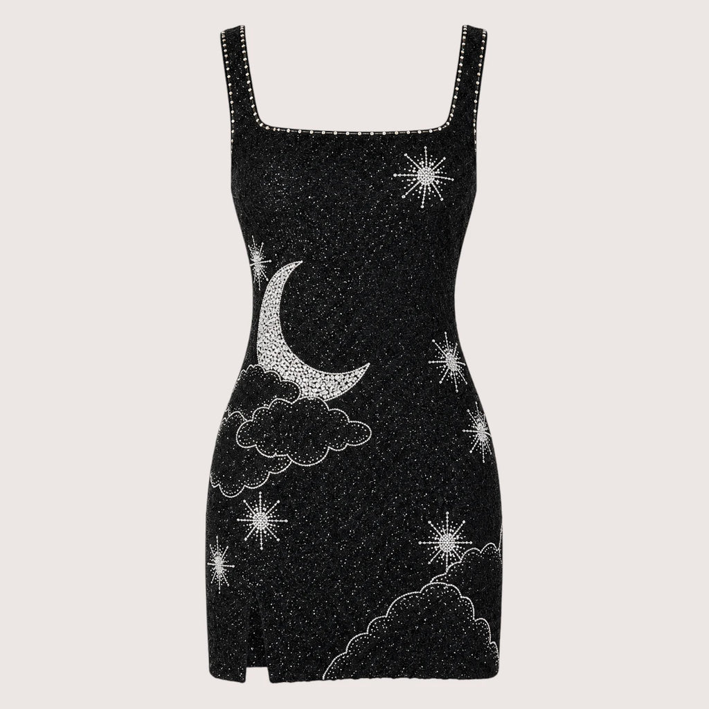 Naomi | Damen Ärmelloses Minikleid Mit Mond- Und Sternmuster