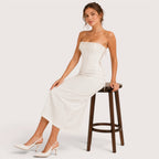 Savannah | Damen Trägerloses Korsett Midikleid Mit Fransenbesatz