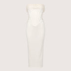 Savannah | Damen Trägerloses Korsett Midikleid Mit Fransenbesatz