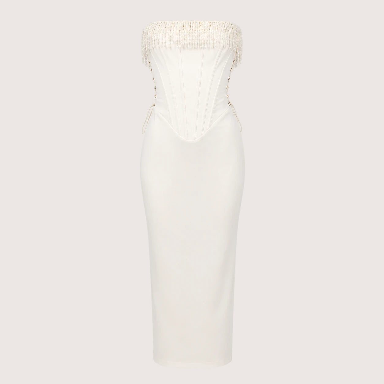Savannah | Damen Trägerloses Korsett Midikleid Mit Fransenbesatz