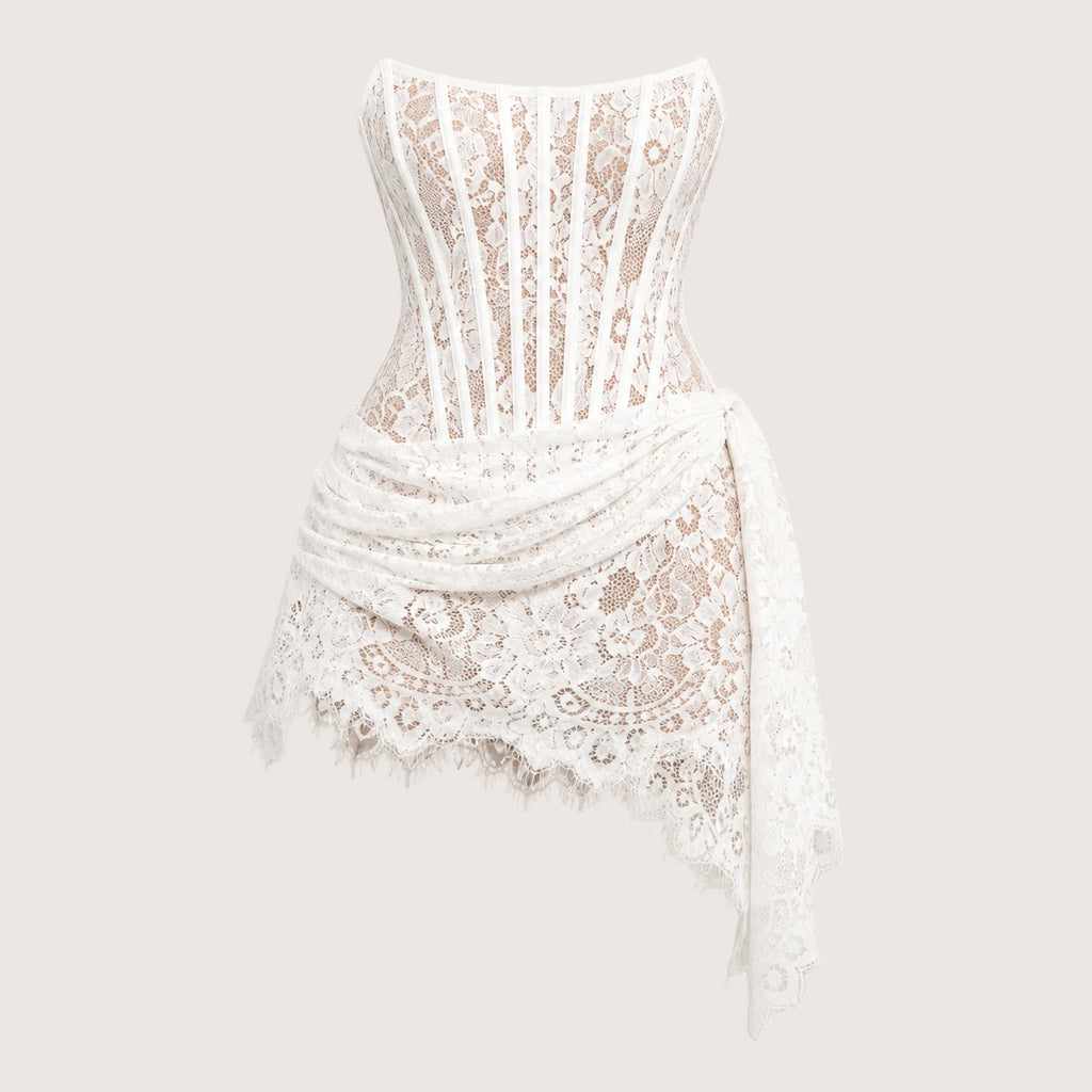 Lila | Damen Trägerloses Spitzen Korsett Minikleid