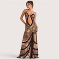 Camila | Damen Bedrucktes Maxikleid Mit Spaghettiträgern Und Cut-Out Detail