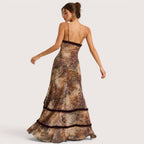 Camila | Damen Bedrucktes Maxikleid Mit Spaghettiträgern Und Cut-Out Detail