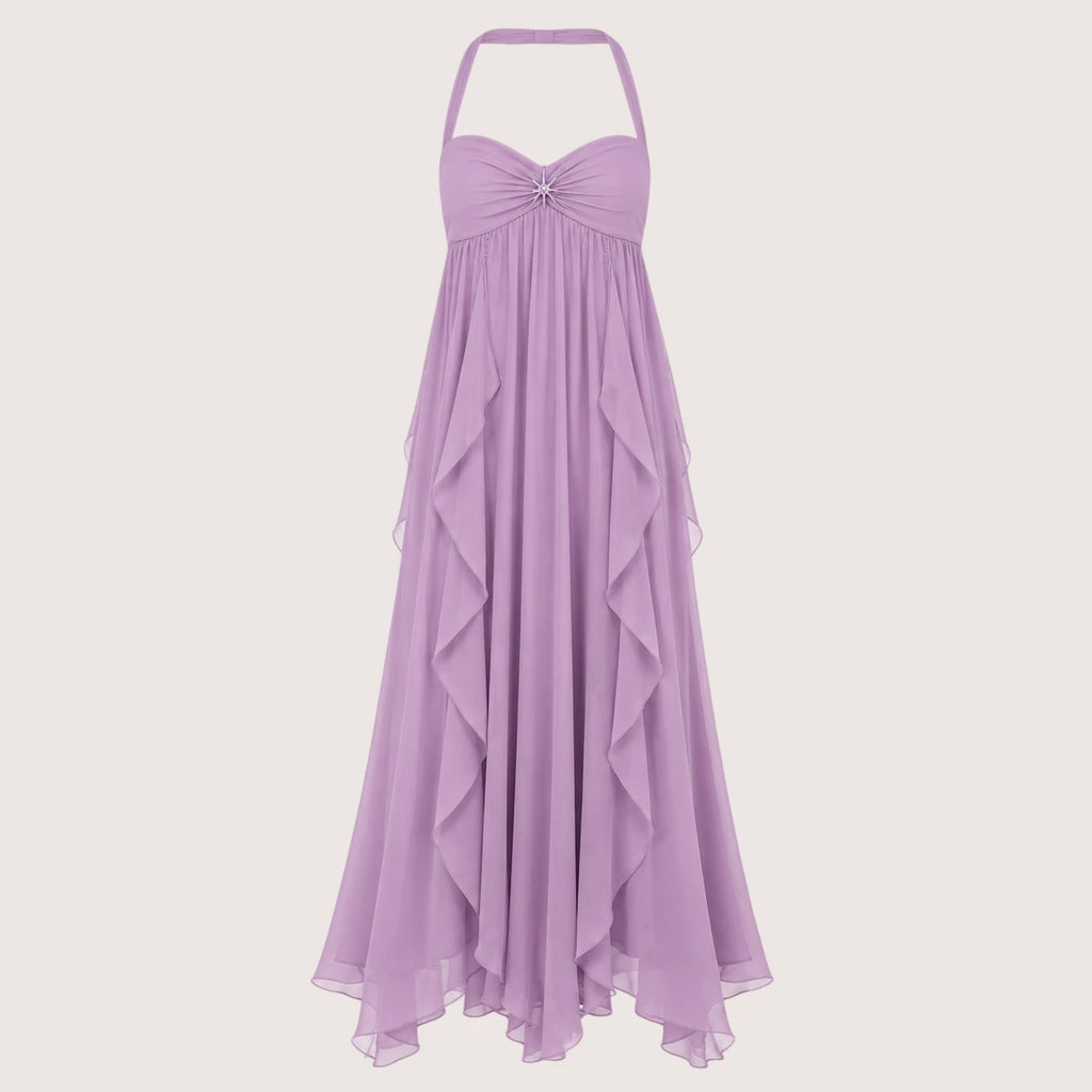 Eliza | Damen Neckholder Maxikleid Mit Lagenrock
