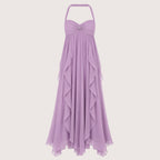 Eliza | Damen Neckholder Maxikleid Mit Lagenrock