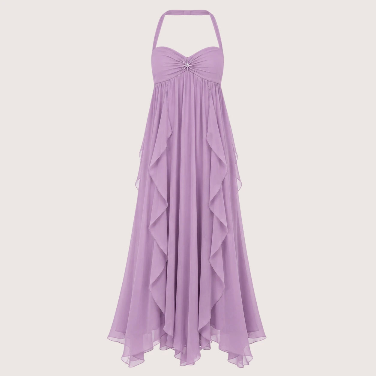 Eliza | Damen Neckholder Maxikleid Mit Lagenrock