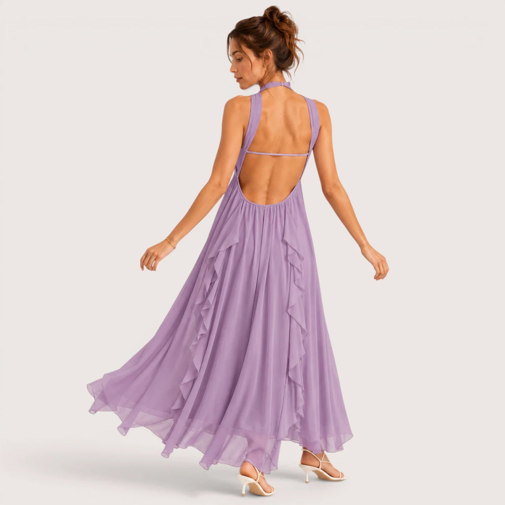 Eliza | Damen Neckholder Maxikleid Mit Lagenrock