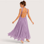 Eliza | Damen Neckholder Maxikleid Mit Lagenrock