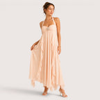Eliza | Damen Neckholder Maxikleid Mit Lagenrock