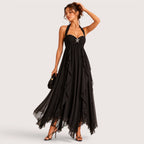 Eliza | Damen Neckholder Maxikleid Mit Lagenrock