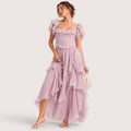 Daisy | Damen Schulterfreies Midikleid Mit Rüschen Und Lagen