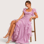 Daisy | Damen Schulterfreies Midikleid Mit Rüschen Und Lagen
