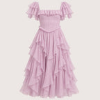Daisy | Damen Schulterfreies Midikleid Mit Rüschen Und Lagen