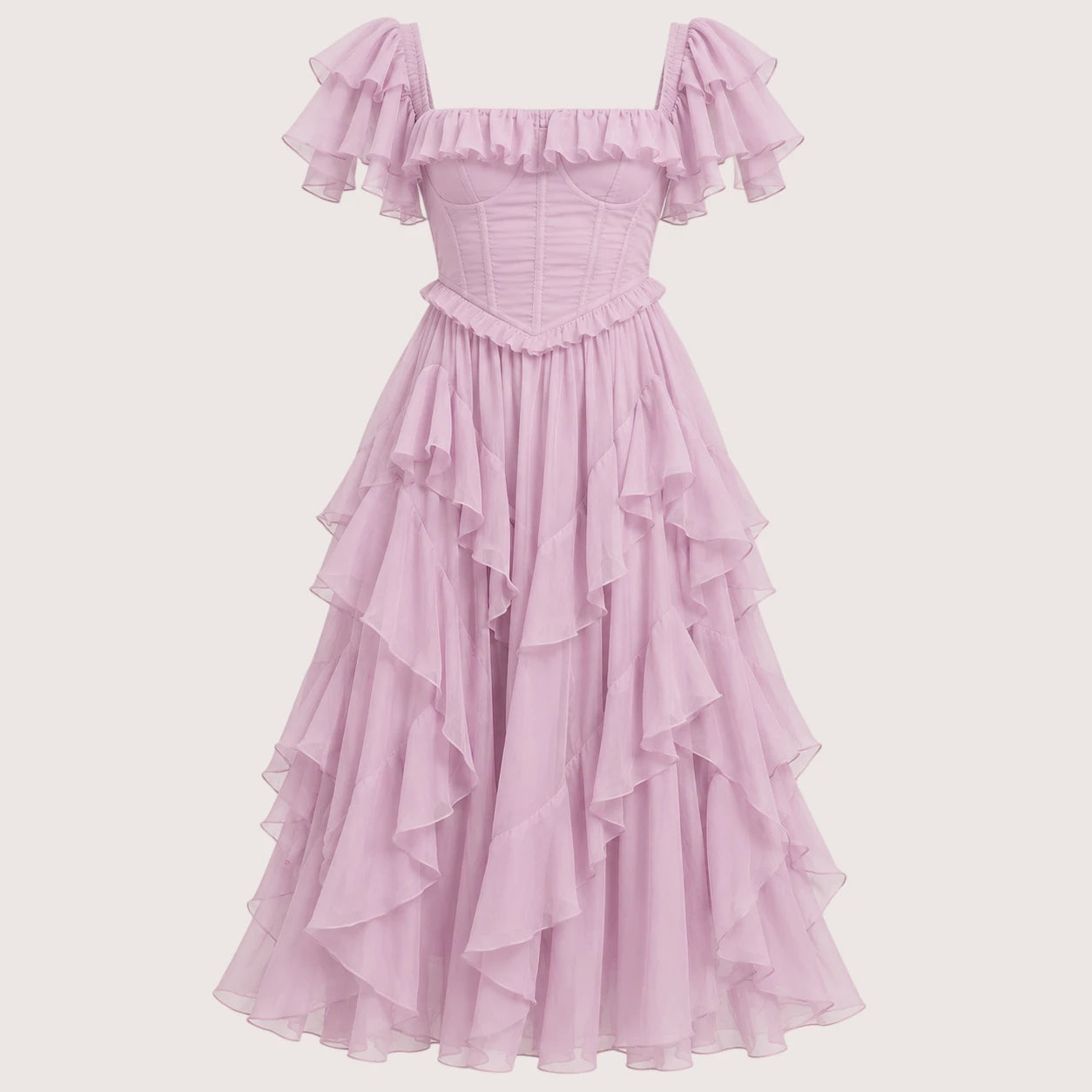 Daisy | Damen Schulterfreies Midikleid Mit Rüschen Und Lagen