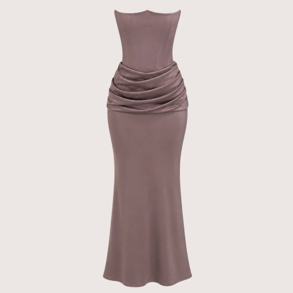 Valentina | Damen Trägerloses Korsett Maxikleid Mit Drapiertem Rock