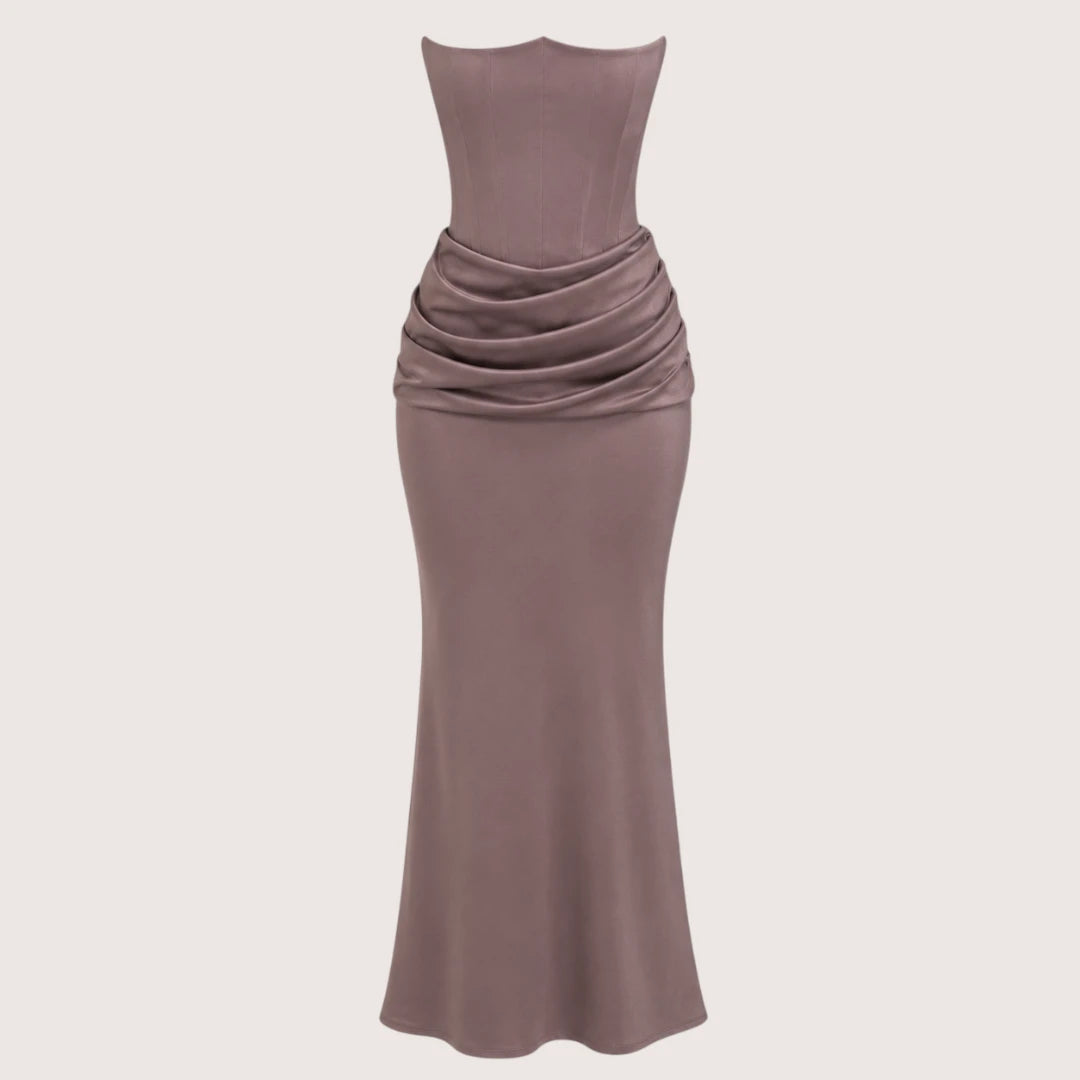 Valentina | Damen Trägerloses Korsett Maxikleid Mit Drapiertem Rock