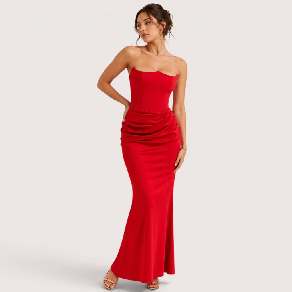 Valentina | Damen Trägerloses Korsett Maxikleid Mit Drapiertem Rock
