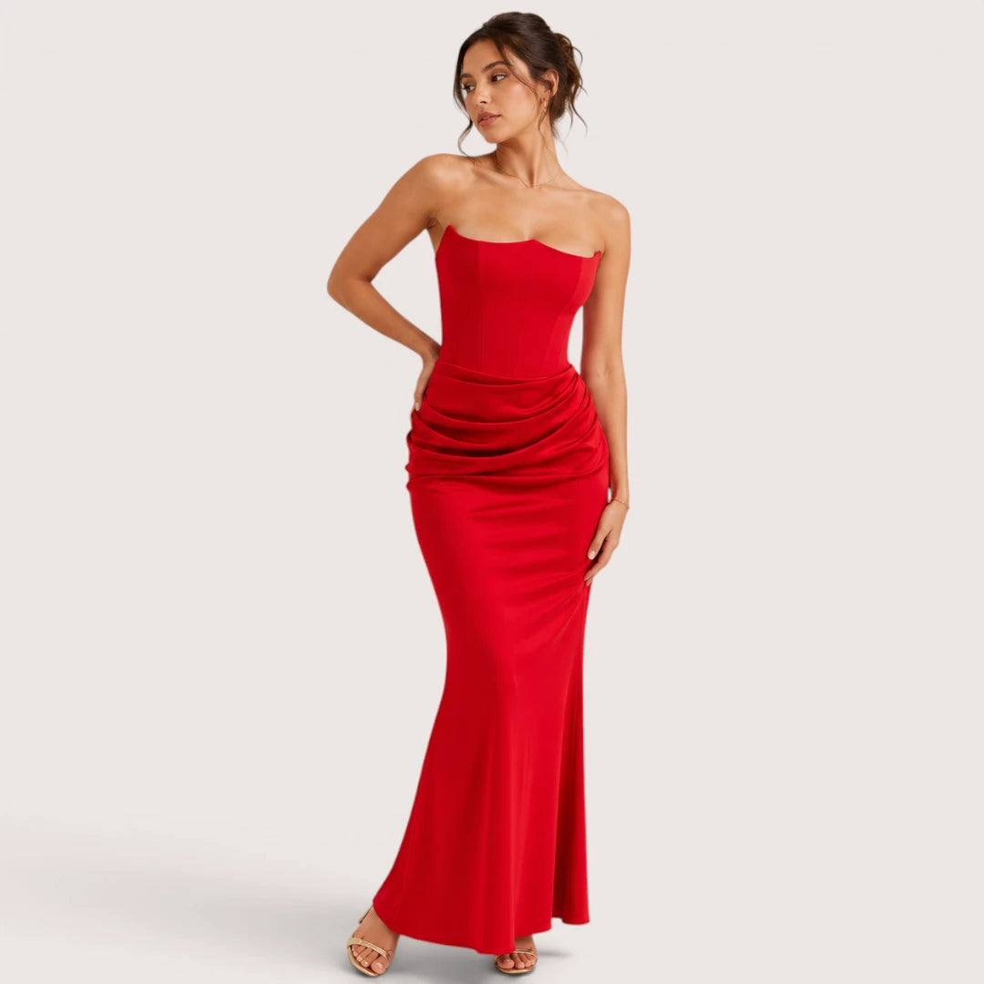 Valentina | Damen Trägerloses Korsett Maxikleid Mit Drapiertem Rock