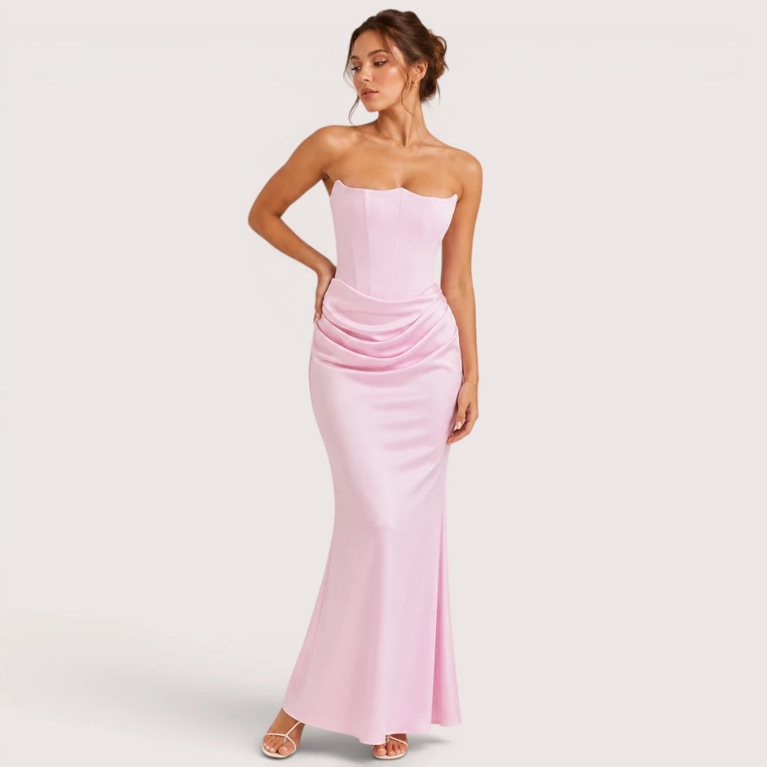 Valentina | Damen Trägerloses Korsett Maxikleid Mit Drapiertem Rock