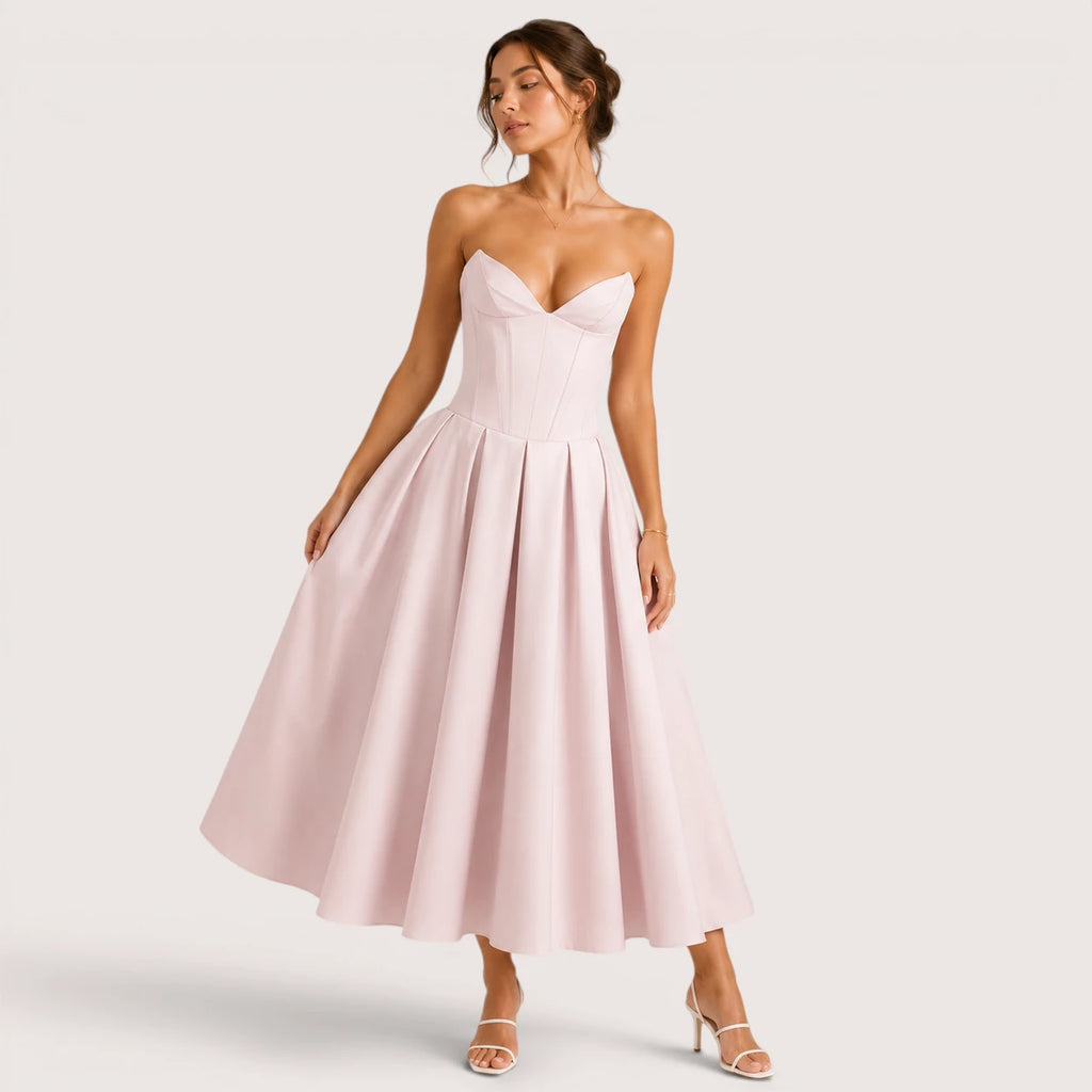 Gabriella | Damen Trägerloses Midikleid Mit Herzförmigem Ausschnitt