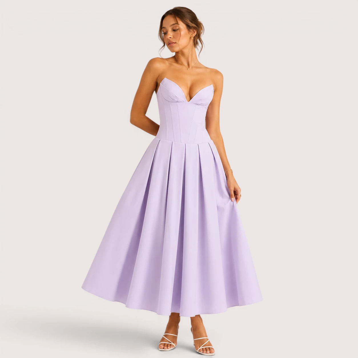 Gabriella | Damen Trägerloses Midikleid Mit Herzförmigem Ausschnitt