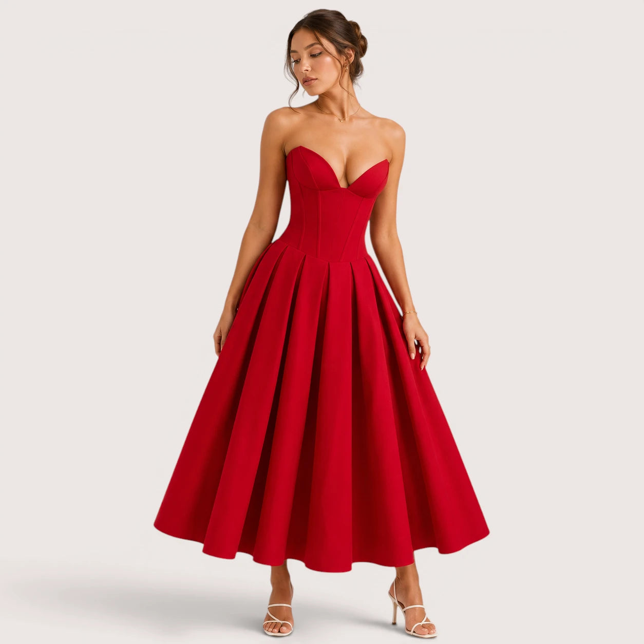 Gabriella | Damen Trägerloses Midikleid Mit Herzförmigem Ausschnitt