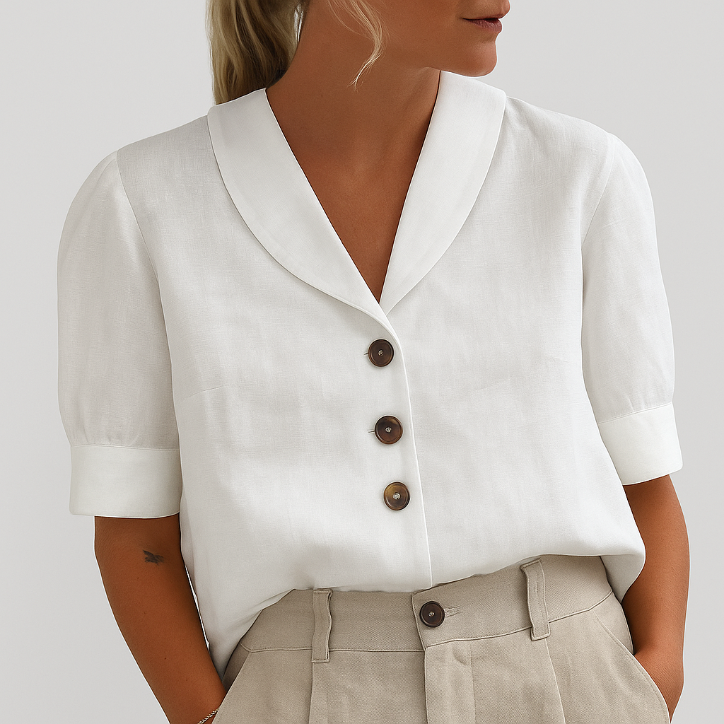 Brenna | Damen Bluse Mit Knopfleiste Und V-Ausschnitt