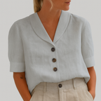 Brenna | Damen Bluse Mit Knopfleiste Und V-Ausschnitt