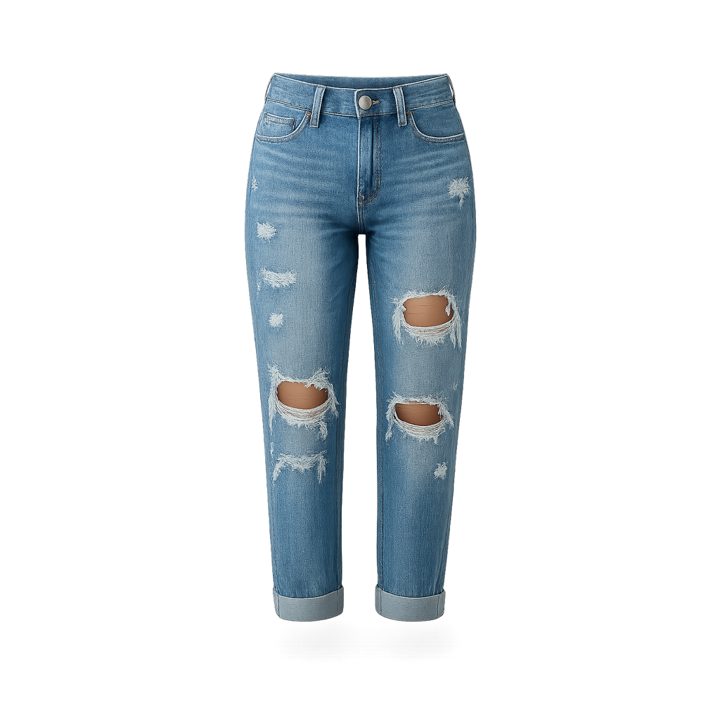 Paisley | Damen Mid Waist Jeans Mit Geradem Bein Und Rissen