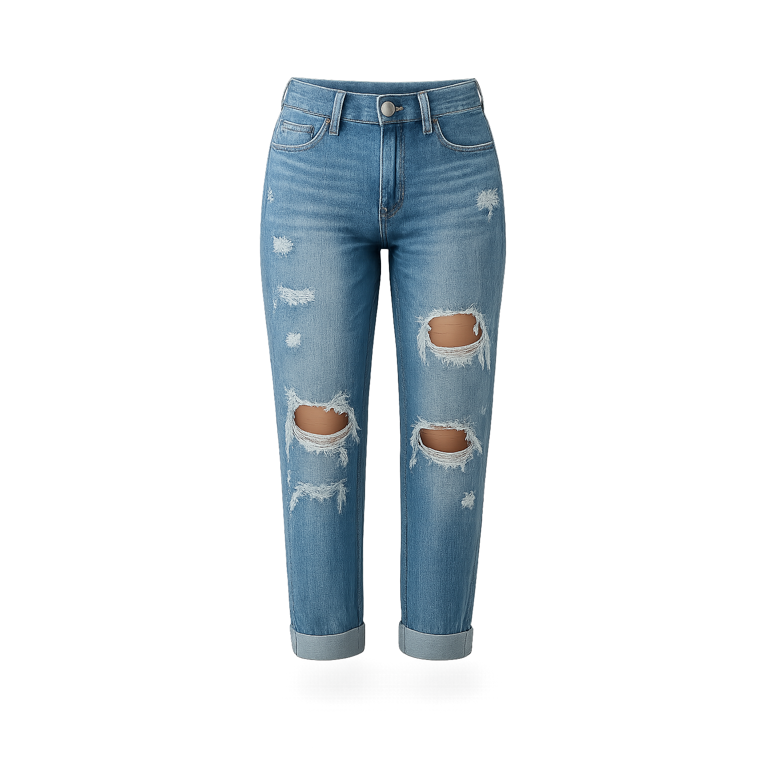 Paisley | Damen Mid Waist Jeans Mit Geradem Bein Und Rissen