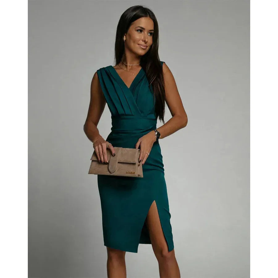Kiara | Damen Ärmelloses V-Ausschnitt Kleid Mit Seitenschlitz