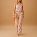 Rowena | Damen Jumpsuit Mit Rundhalsausschnitt Und Weitem Bein