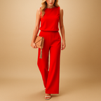 Rowena | Damen Jumpsuit Mit Rundhalsausschnitt Und Weitem Bein