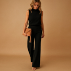 Rowena | Damen Jumpsuit Mit Rundhalsausschnitt Und Weitem Bein
