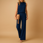 Rowena | Damen Jumpsuit Mit Rundhalsausschnitt Und Weitem Bein